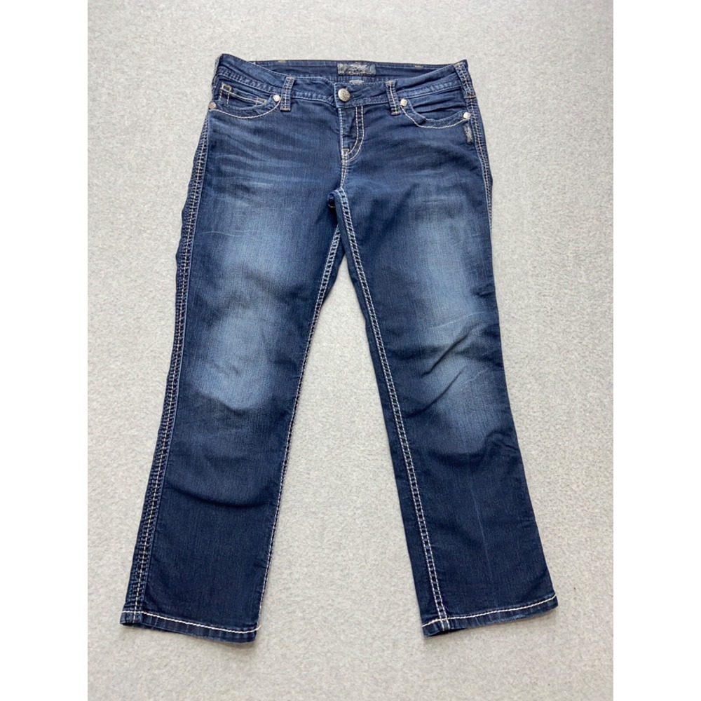 Silver Jeans Womens 32x26 Frances Capri‎ Mid Rise Distressed Bootcut Jeans Dark